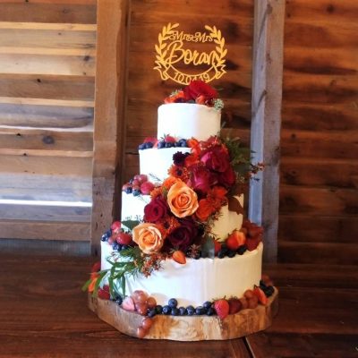 4 tier fruit and flower wedding cake